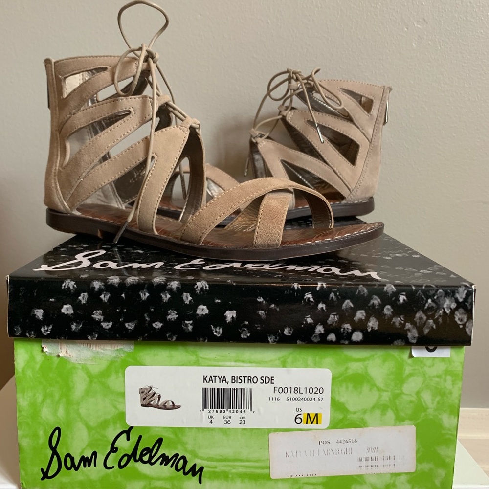 NIB Sam Edelman Suede gladiator sandals, tan/beige
